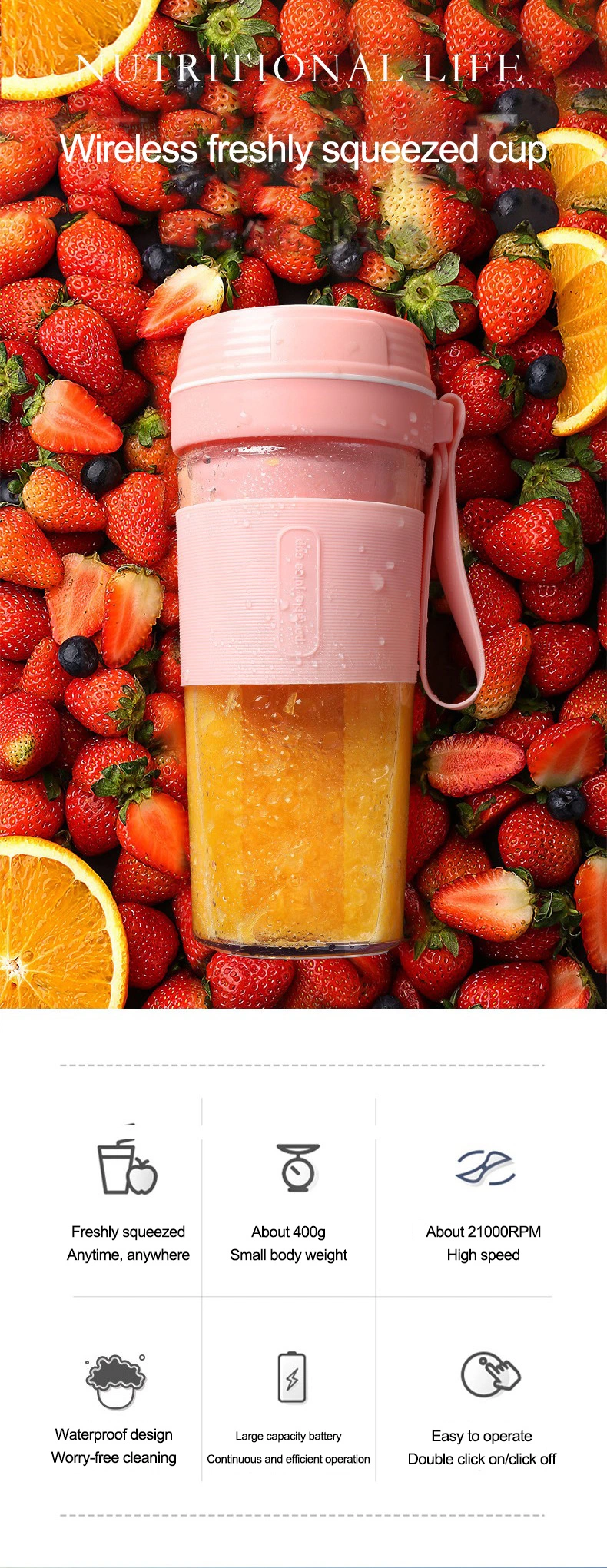 Electric Rechargeable Food Mixer Cup Smoothies Fresh Fruit Juicers Bottle Portable Blender