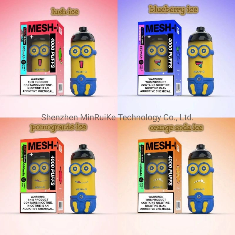 Meshking Mesh-Q 4000 Puffs Minions Disposable Vape E Cigarettes Rechargeable Battery Mod Cartoon Design Vapes Pen 12ml Pre-Filled Mesh Coil Pods Vaporizers 650m