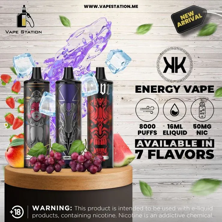 Authentic Code Disposable Vapes E Cigarette Puff Vape 8000 Kk Energy 8000 Puffs Devices 16ml Pre-Filled Pods Cartridges Vaporizers with Rechargeable Battery