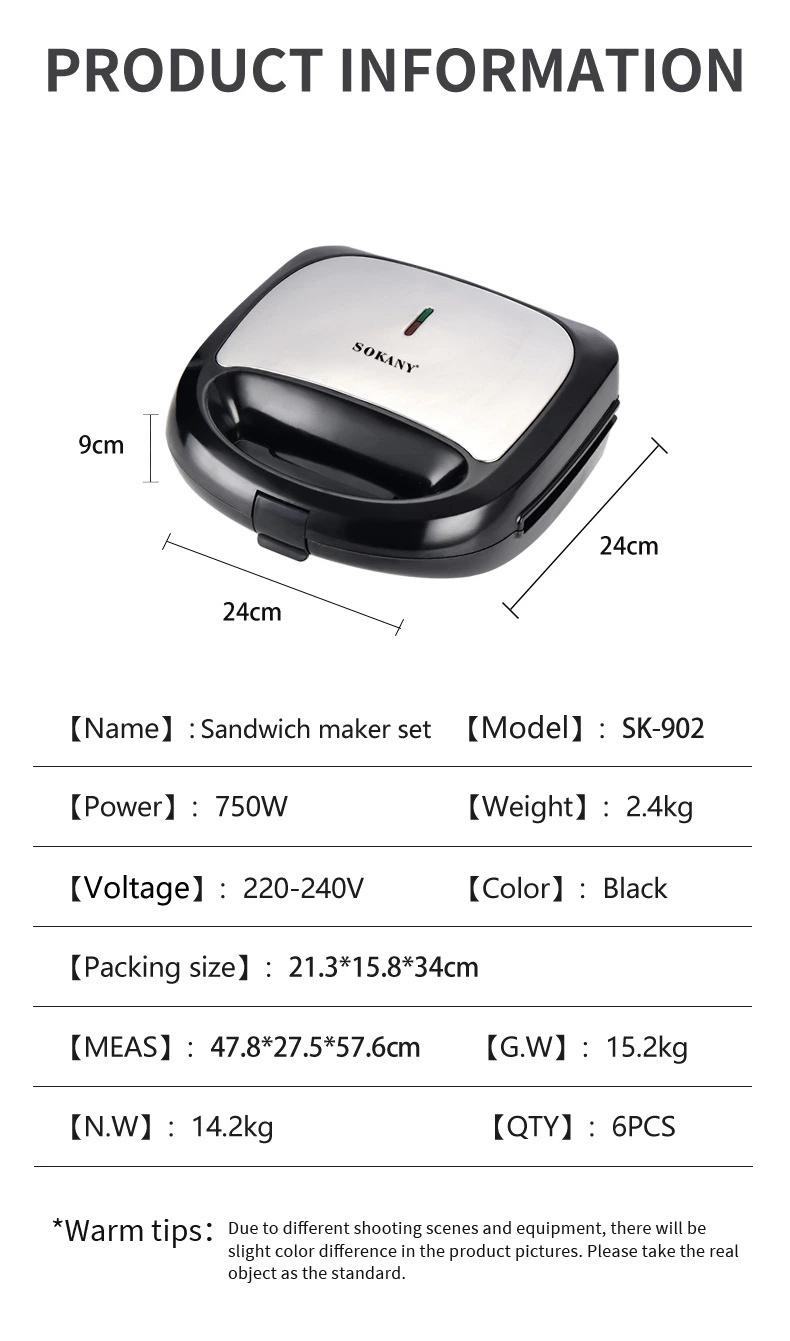 Stainless Steel Decoration 3 in 1 New Design Double Sided Heating LED Indicator Lights Sandwich Waffle Maker