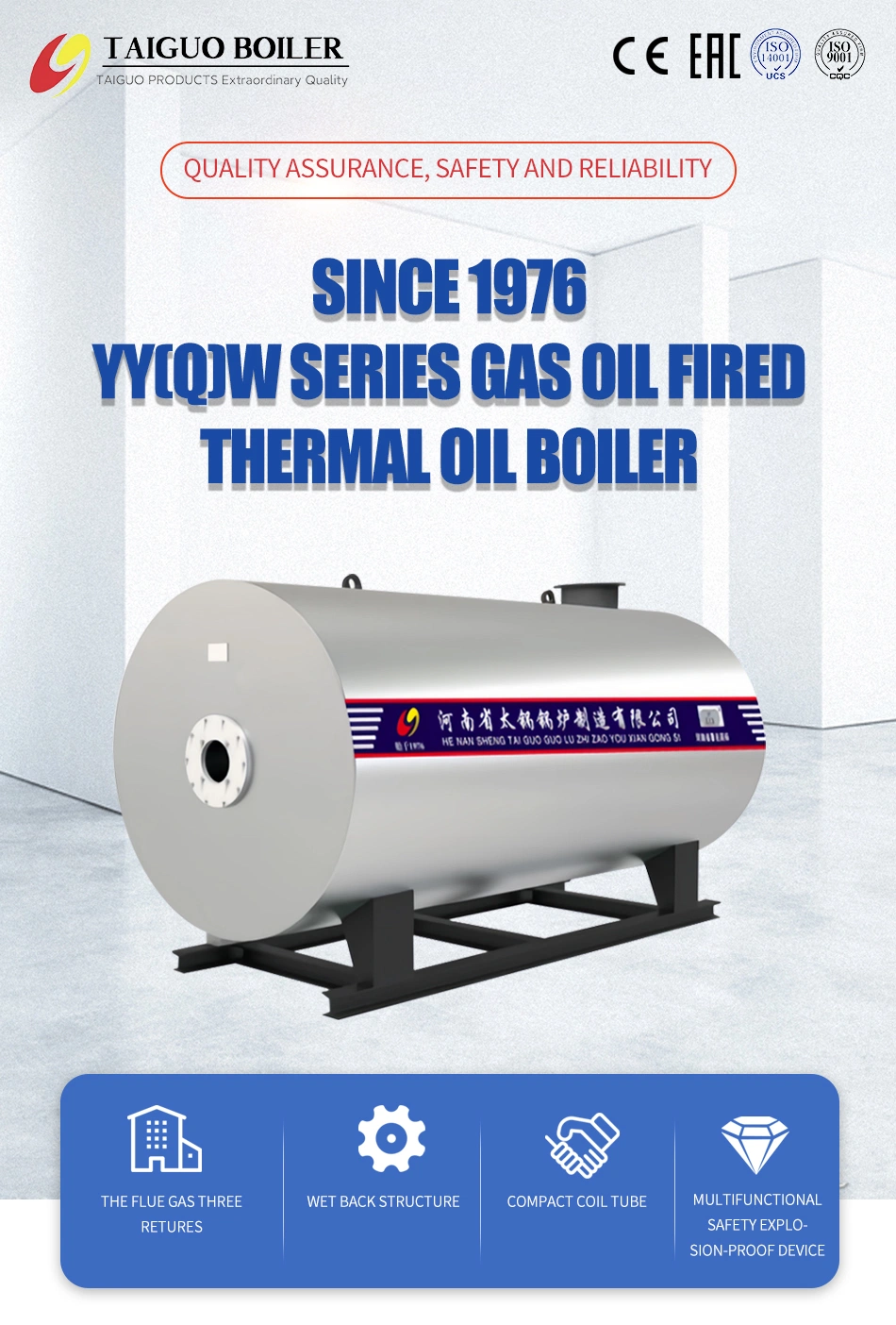 Industrial 4 Ton Biomass Steam Boiler Thermal Fluid Heater Thermal Oil Boiler