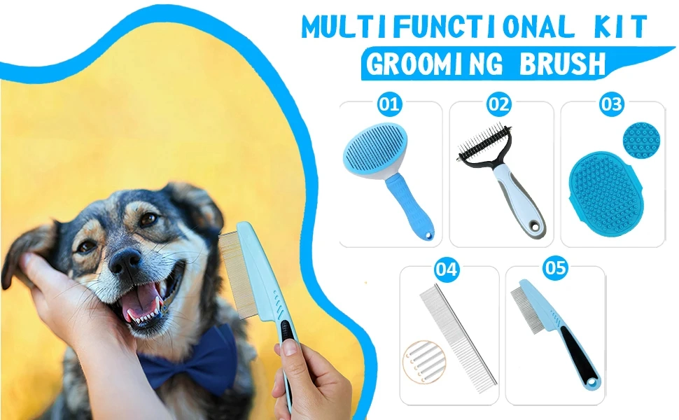 5 in 1 Grooming Dematting Hair Comb Set Brush Kit for Dogs