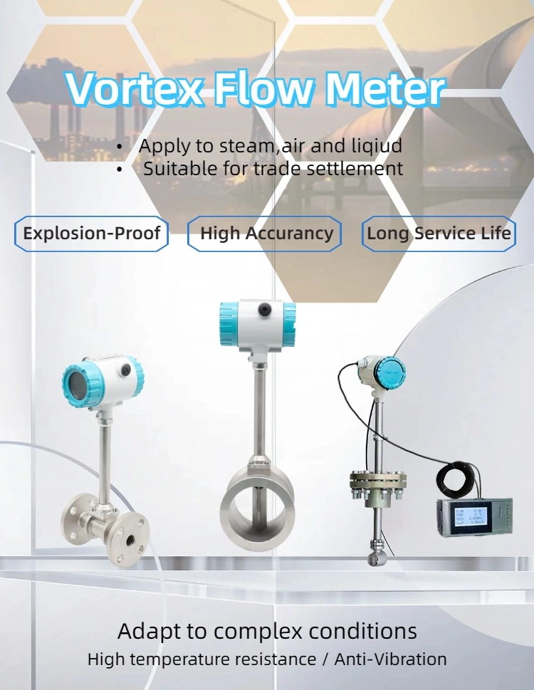 RS485 Modbus Gas Mass Vortex Flowmeter with T&P Compensation for Hot Steam Measuring Air Vortex Flow Meter