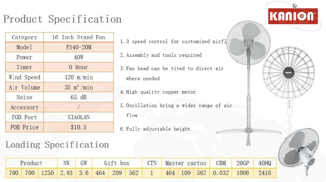 High Quality 40W 3 Speed Control Copper Motor 16 Inch 3 in 1 Fan