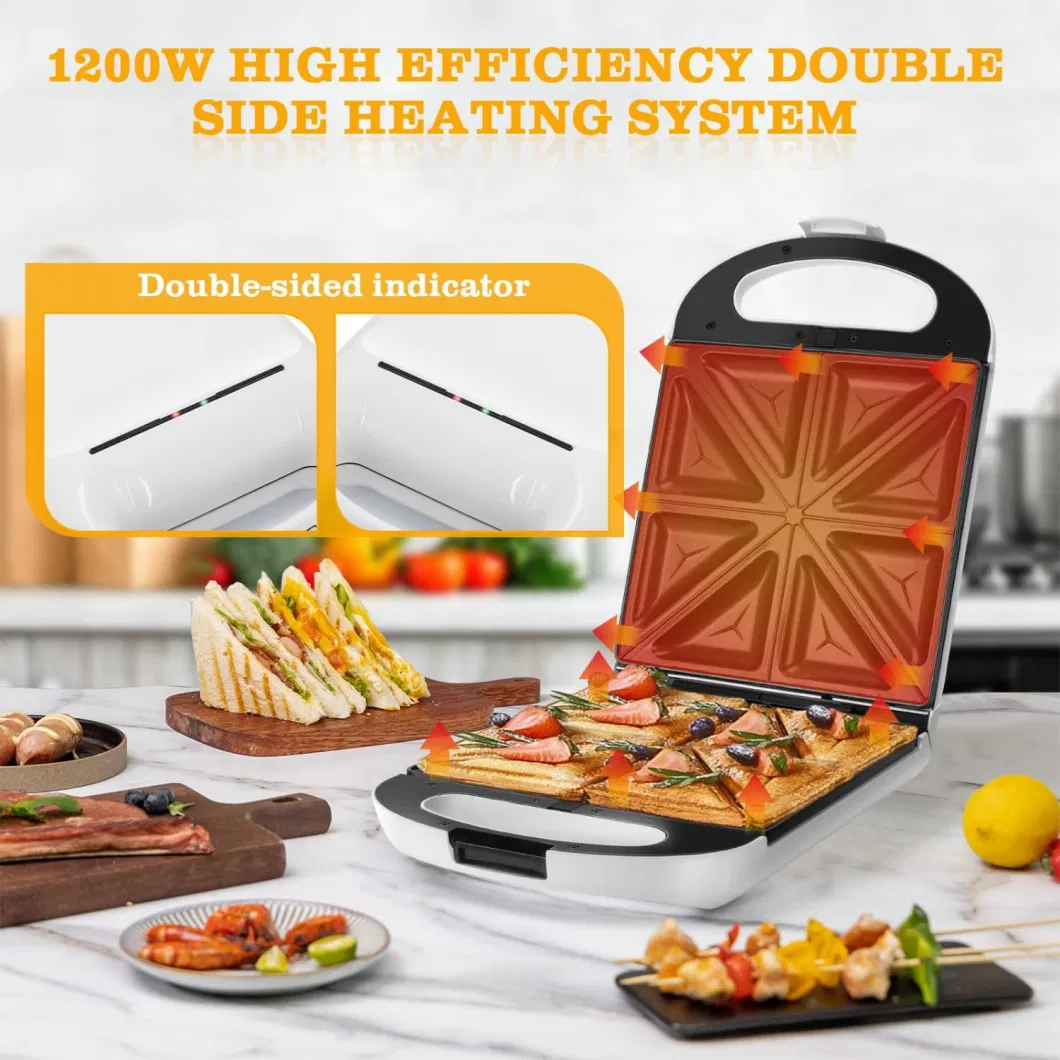 Indicator Lights Double-Sided Heating Non-Stick Plates Panini Press Grill Waffle Sandwich Maker