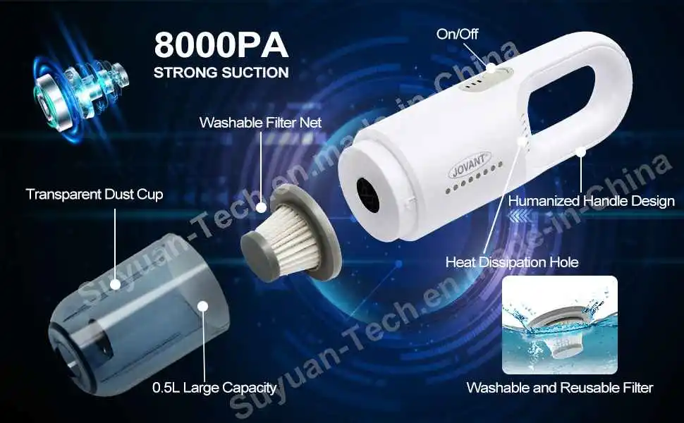 Mini Portable Cordless Handheld Vacuum Cleaner for Car and Household with 8000PA High Suction