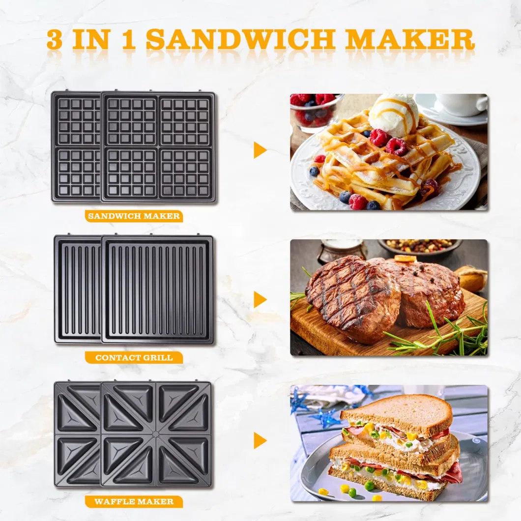 Indicator Lights Double-Sided Heating Non-Stick Plates Panini Press Grill Waffle Sandwich Maker