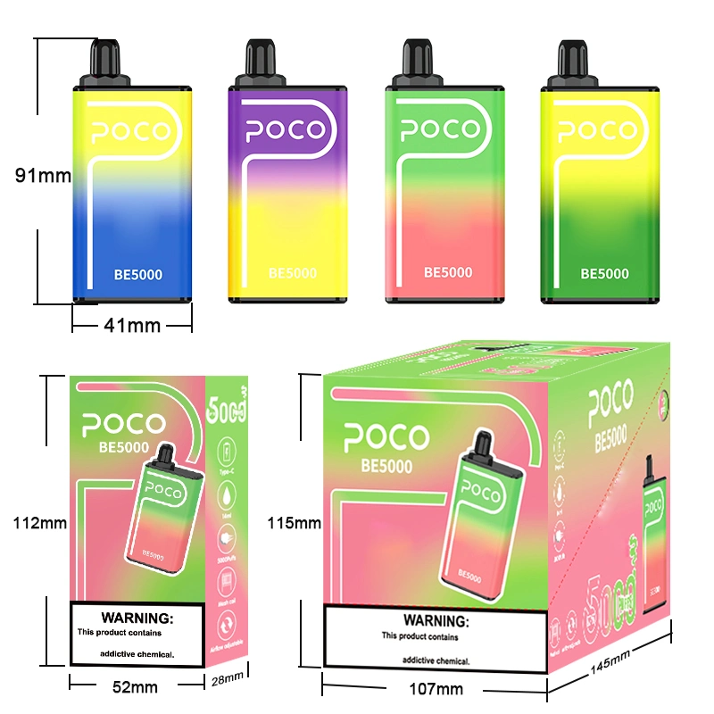 From USA Poco Be5000 Disposable Vape Pen Electronic Cigarette Mesh Coil 5000 Puffs Vapor Airflow Rechargeable 14ml 10 Flavors Device E CIGS Vaporizers Original