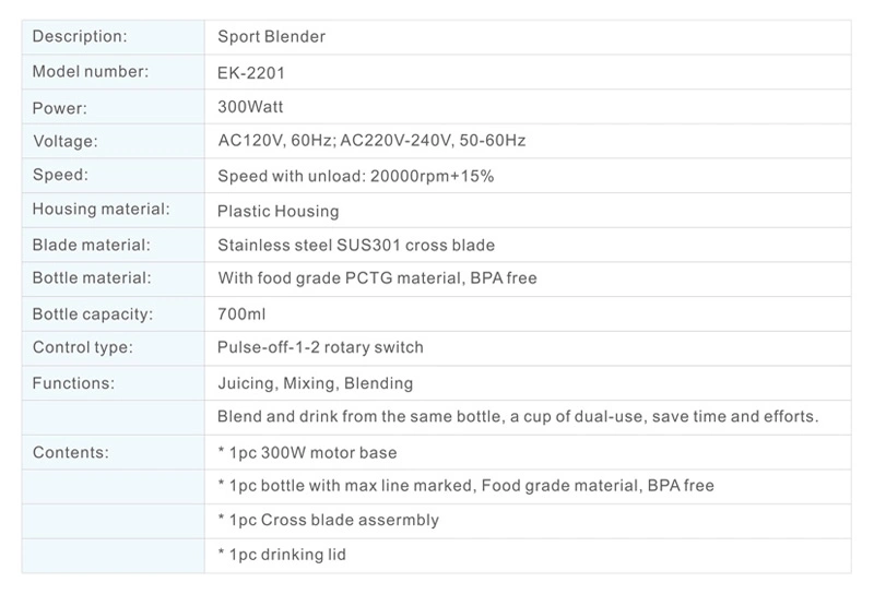 BPA Free 300W Portable Multi-Use Electric Household Blender with Drinking Lid