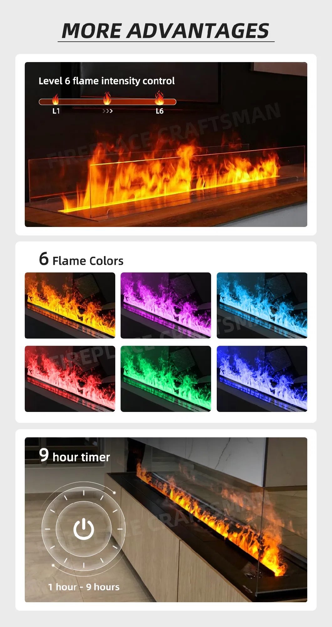 Customized Realistic 3D Flame LED Mist Fireplace Water Vapor Steam Electric Fireplace