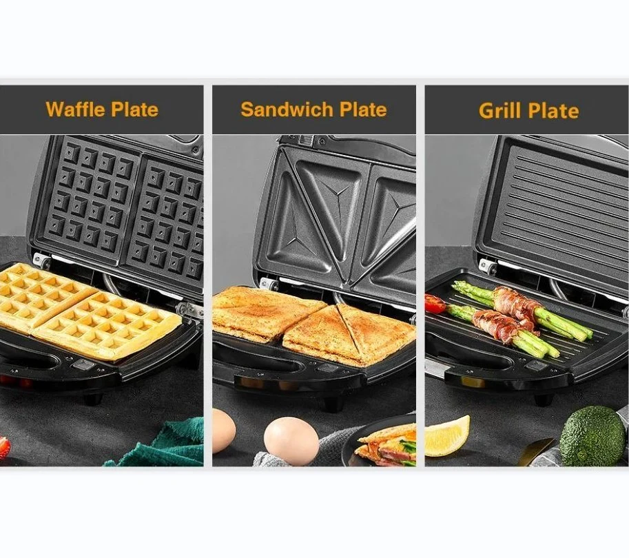 Electric Round Double Slices Grill Portable Fixed Toasted Waffle Sandwich Panini Maker