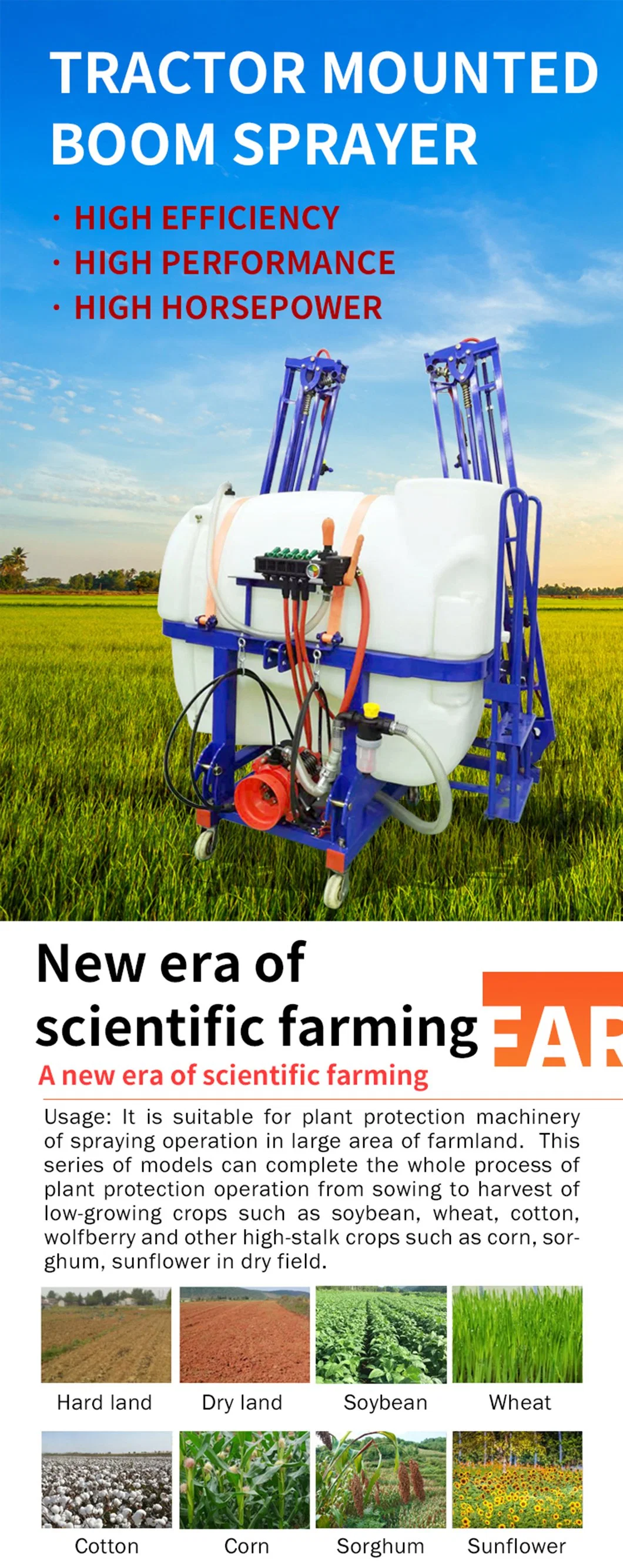 Farm Machinery Crop Tractor Mist Blower Pesticide Drone Agricultural Machine Boom Sprayer