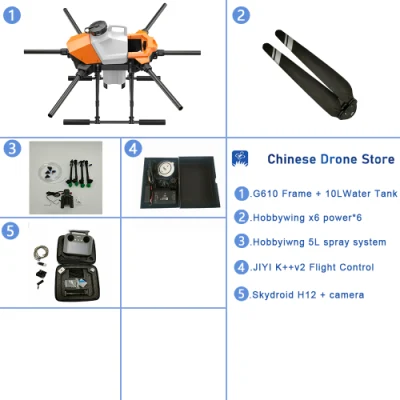 Eft G610 10L Six-Axis 10kg de pulverización agrícola Drone1460mm Distancia entre ejes de la bomba de agua sin escobillas con Hobbywing X6 Kit de sistema de alimentación