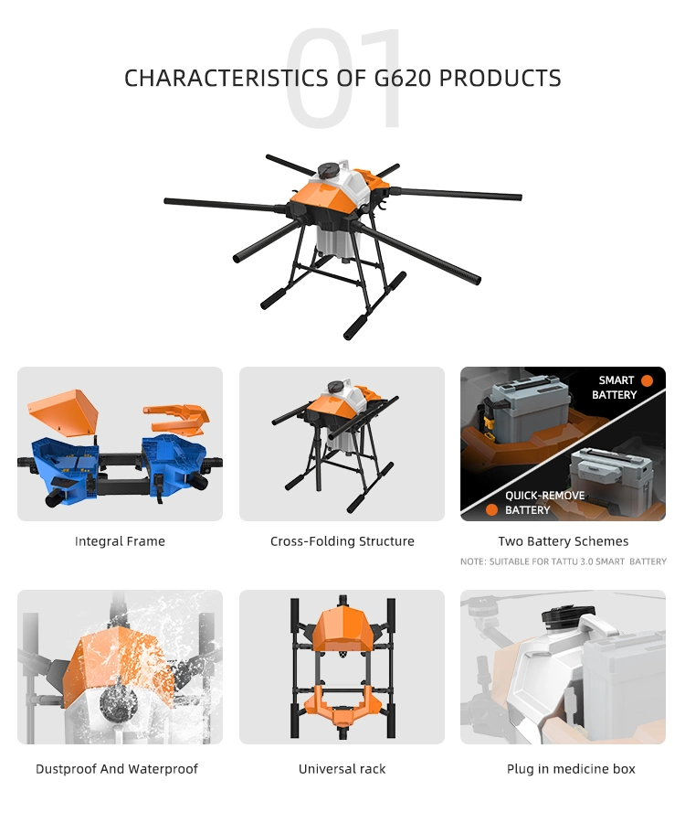 G620 Hexacopter 20kg Agricultural Sprayer Agri Drone 20L Frame