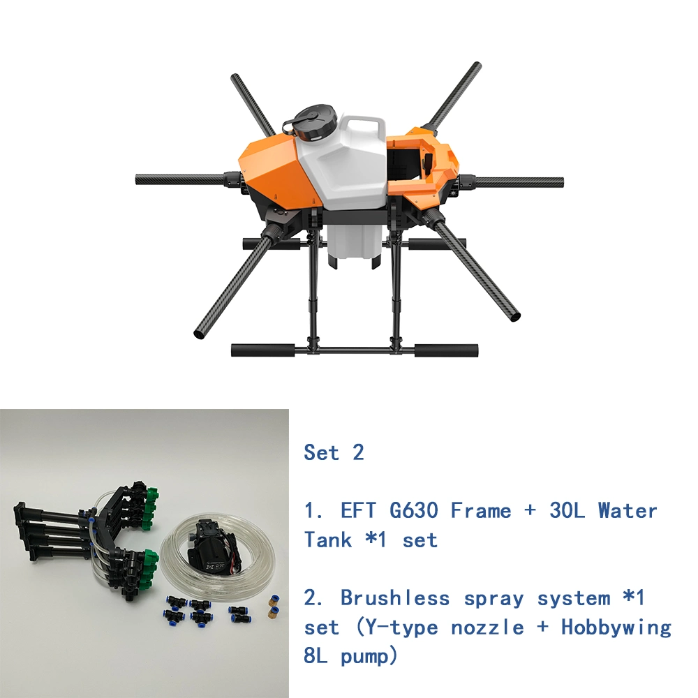 Heavy Lift Uav Eft G630 Six-Axis 30L 30kg Agricultural Spray Drone 5L 8L Pump Vd32 T12 H12 K++