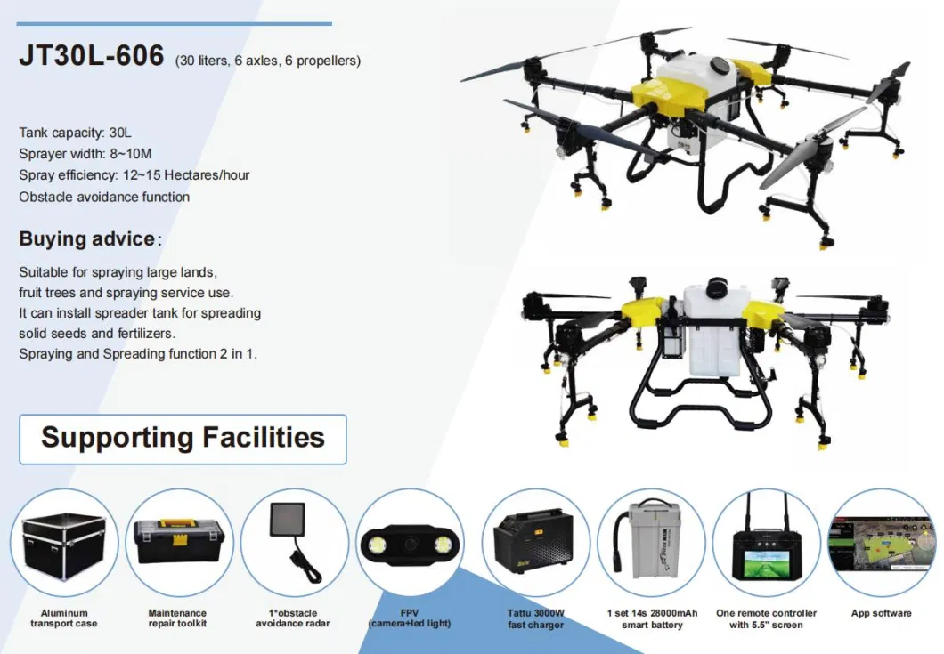 Battery Power Crops and Vegetables Pesticdes Spraying GPS RC Control Orchards Fumigation Same as Dji Agras Drones Plant Protection for Large Farm Use