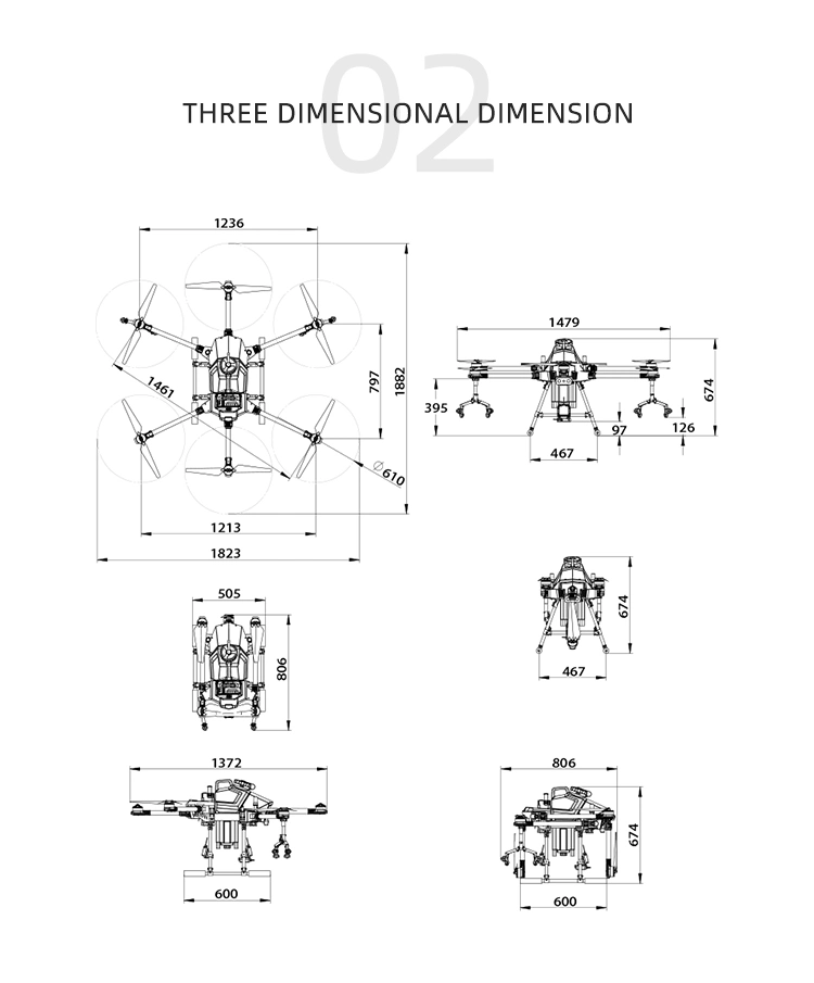 G610 Six-Axis Folding Frame Quick Plug-in 10kg Water Tank Agricultural Spray Drone Frame