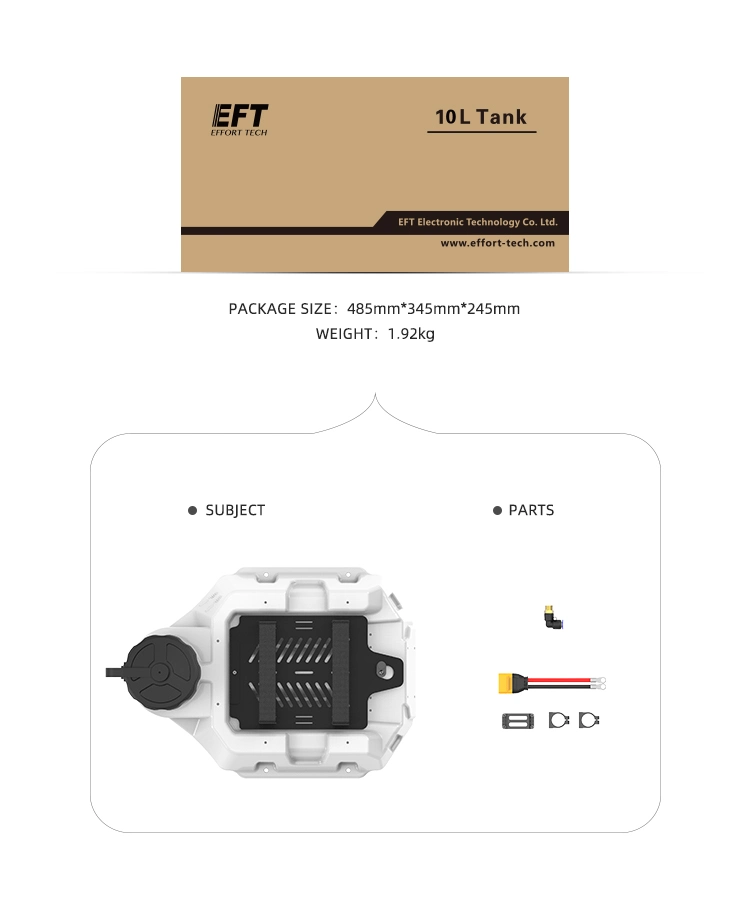 2022 New Eft G610 Four-Axis 10L/Kg Agricultural Spray Drone Carbon Fiber Frame with As150u Plug 10L Water Tank Kit DIY