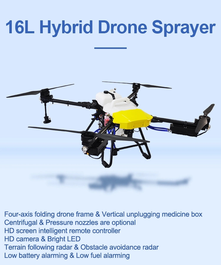 60mins Long Fly Time Dron Crop Sprayer for Pesticide Spraying 16L Tank Capacity Easy to Opeation Gasoline Agriculture Hybrid Drones for Sale with Factory Price