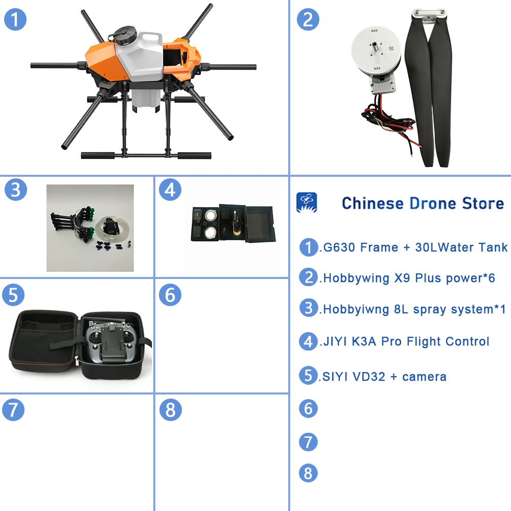 Heavy Lift Uav Eft G630 Six-Axis 30L 30kg Agricultural Spray Drone 5L 8L Pump Vd32 T12 H12 K++