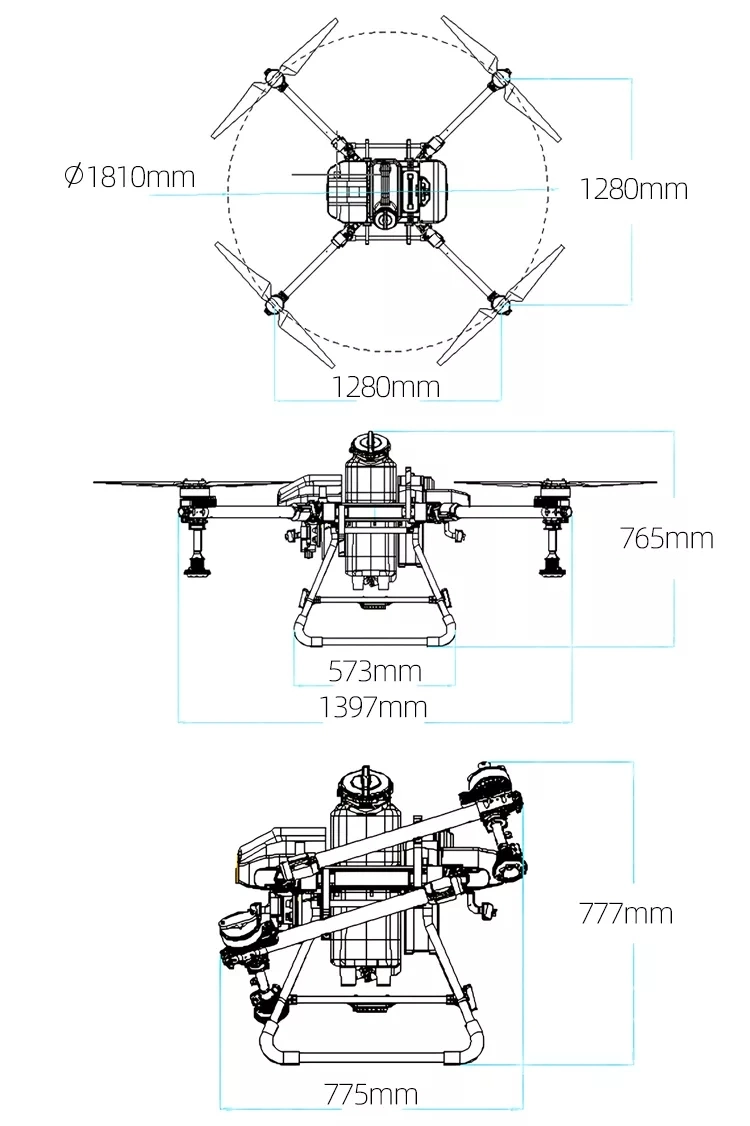 Stable Agriculture Unmanned Rack Quadcopter 20L Agricultural Fumigation Orchard Farming Agro Drone Frame