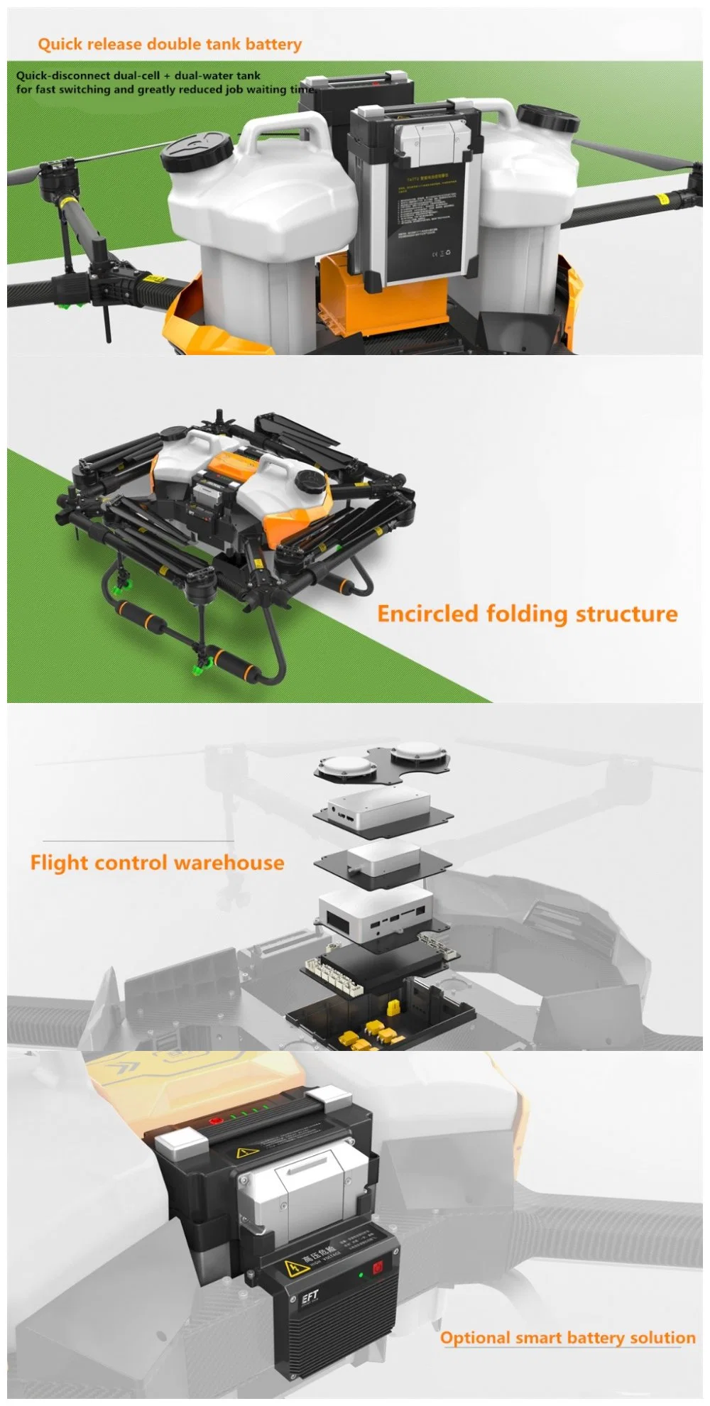 Eft Factory G20 Spray Drone Frame Folding Eight-Axis Quick Release Double Water Tank Frame