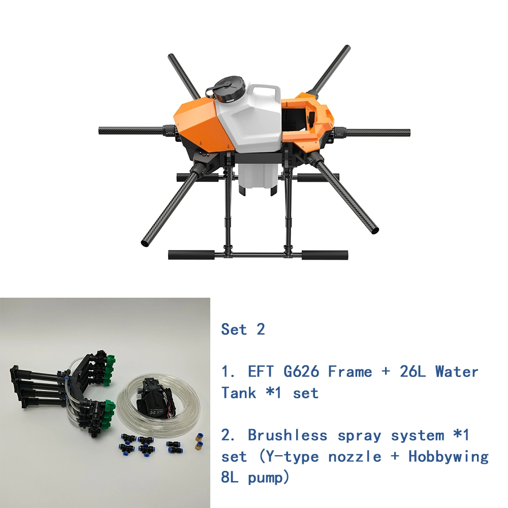 Eft G626 Six-Axis 26L 25kg Agricultural Spray Drone 5L 8L Pump Vd32 T12 H12 K++ K3a with Hobbywing X9 Power System Kit