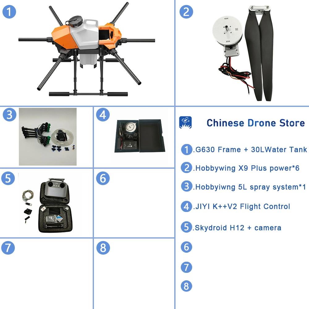 Heavy Lift Uav Eft G630 Six-Axis 30L 30kg Agricultural Spray Drone 5L 8L Pump Vd32 T12 H12 K++