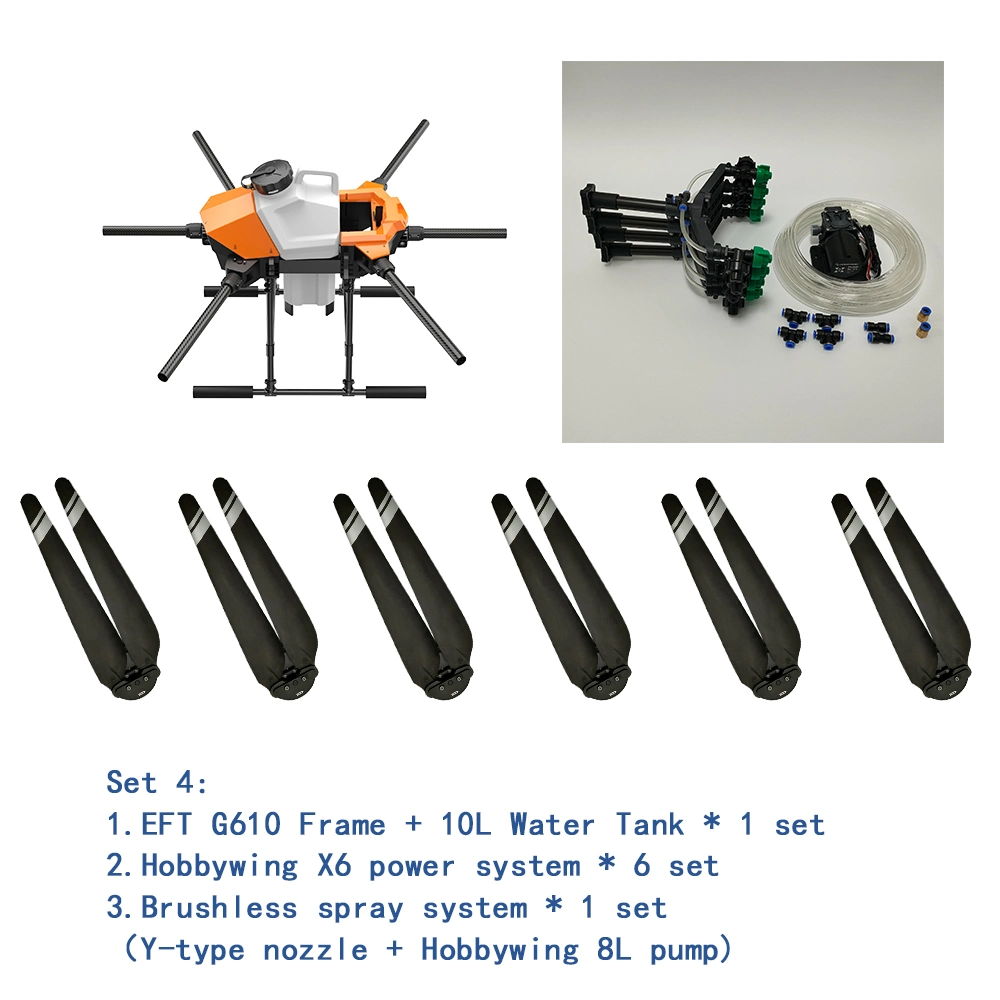 Eft G610 Six-Axis 10L 10kg Agricultural Spray Drone1460mm Wheelbase Brushless Water Pump with Hobbywing X6 Power System Kit