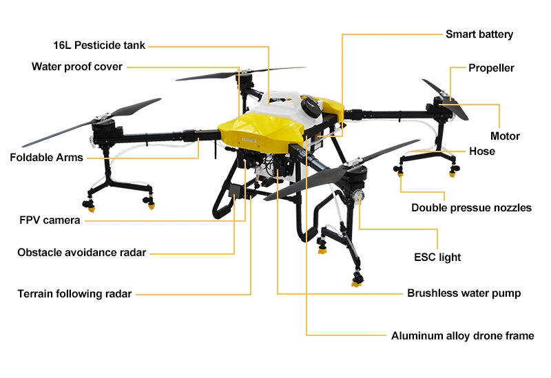 High Quality Terrain Following Radar Joyance 16 Litres Agricultural Sprayer Drone for Farmers