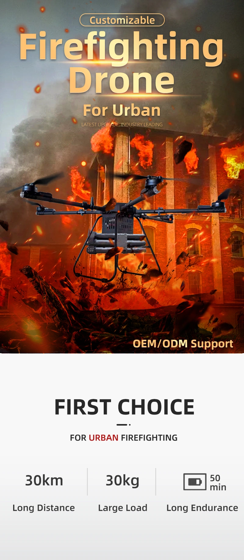 Heavy-Duty High-Rise Firefighting Drone for Urban Fire Natural Disaster Rescue Scouting Detection Throwing Shouting Bird Repelling