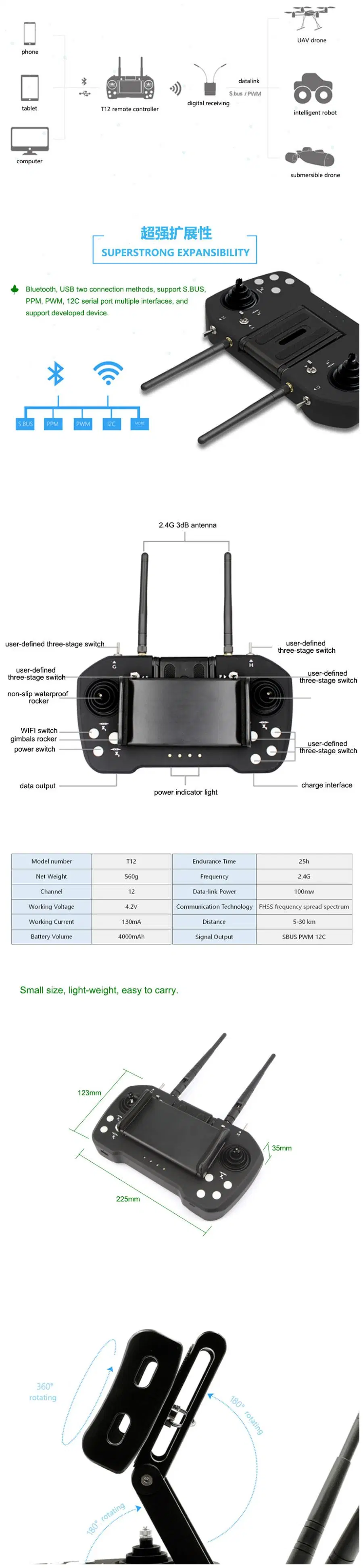 Skydroid T12 Remote Control +Camera 1 Set Multifunctional Four-in-One Agricultural Spray Drone Remote Control