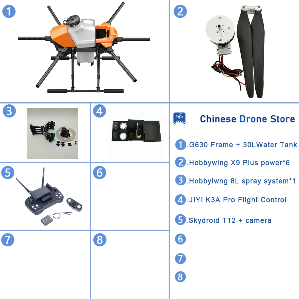 Heavy Lift Uav Eft G630 Six-Axis 30L 30kg Agricultural Spray Drone 5L 8L Pump Vd32 T12 H12 K++