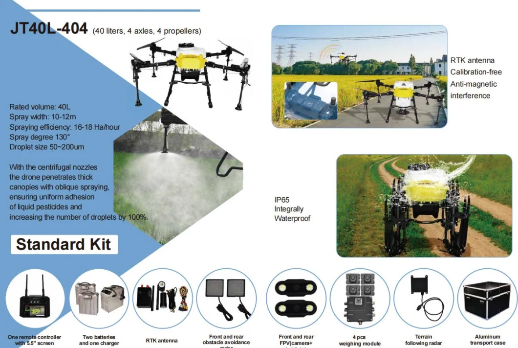 Folding Uav Drone Sprayer Frame with Heavy Payload 40L 4 Axis Carbon Fiber Material for Agricultural Spraying