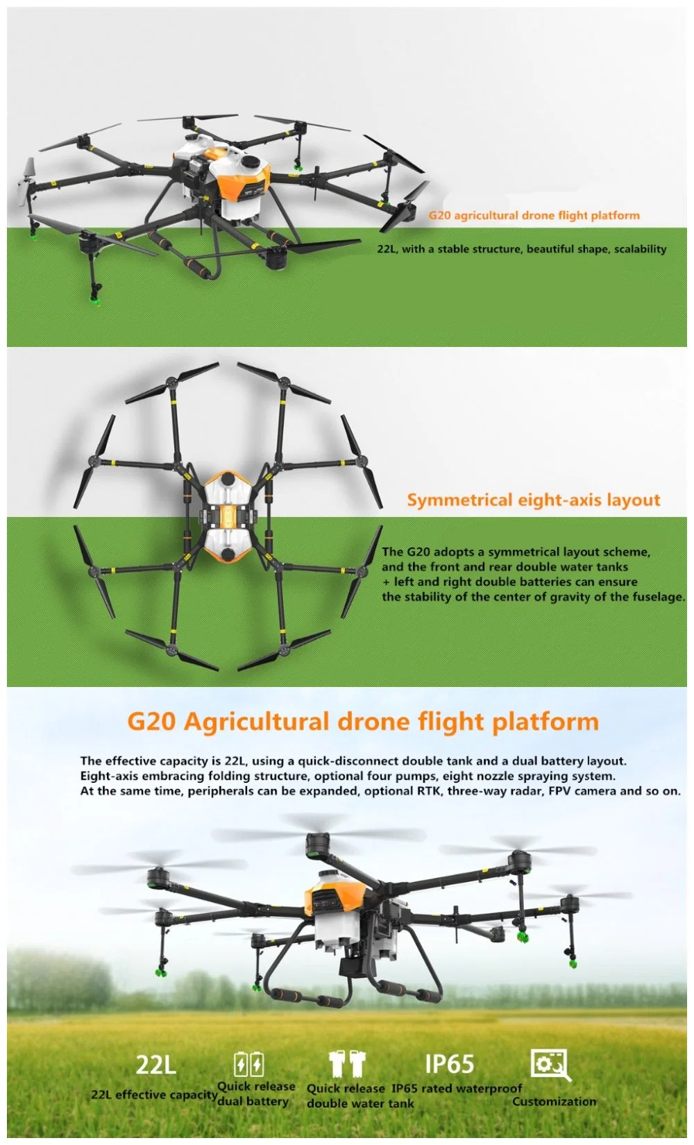 Eft Factory G20 Spray Drone Frame Folding Eight-Axis Quick Release Double Water Tank Frame