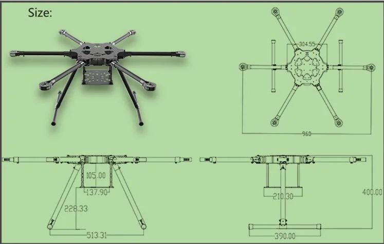 High Quality Umbrella Style Folding Carbon Fiber Hexacopter Drone Frame Kit Manufacturer