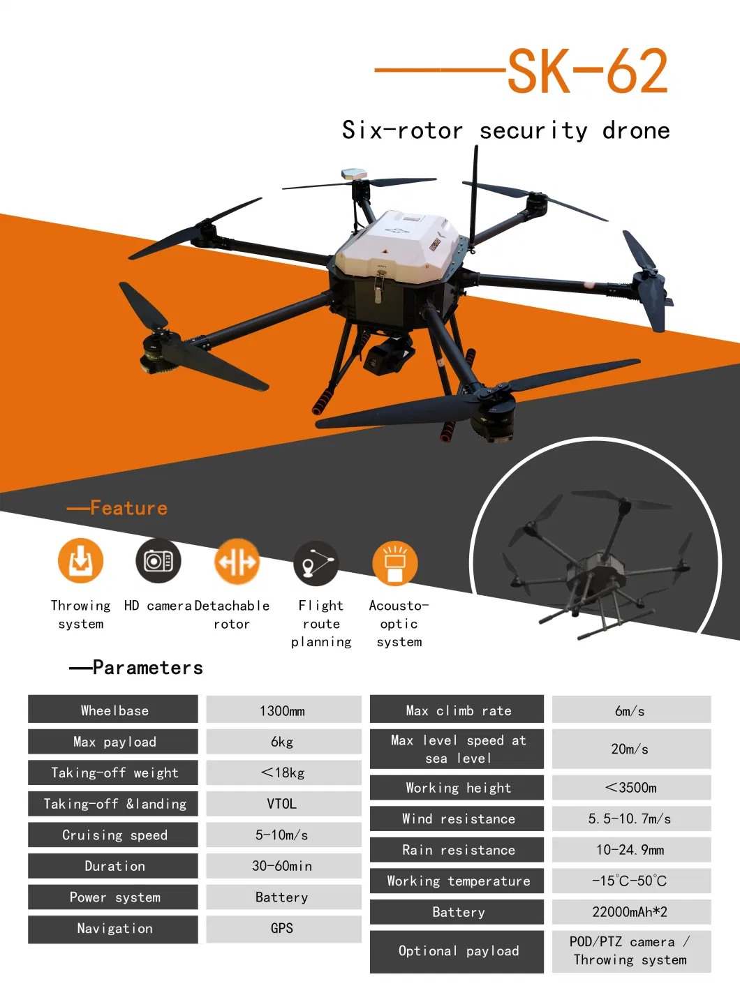 Gyrocopter Ultralight Security Drone with Thermal Camera
