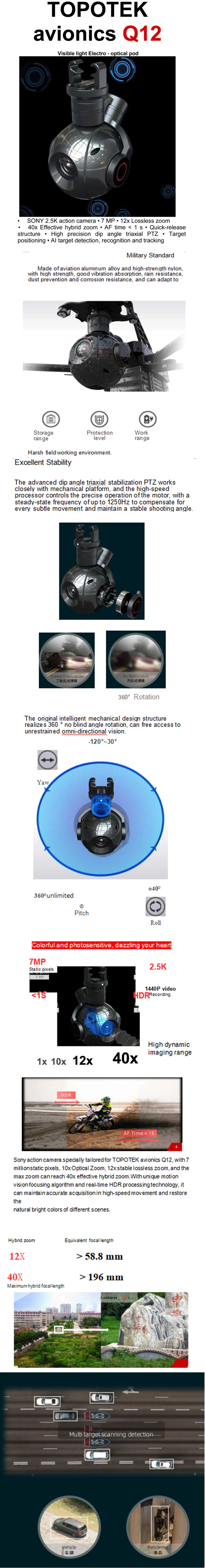 7MP Ai Tracking 800m of Visual Range 3-Axis Metal Alloy Gimbal Camera for Drone