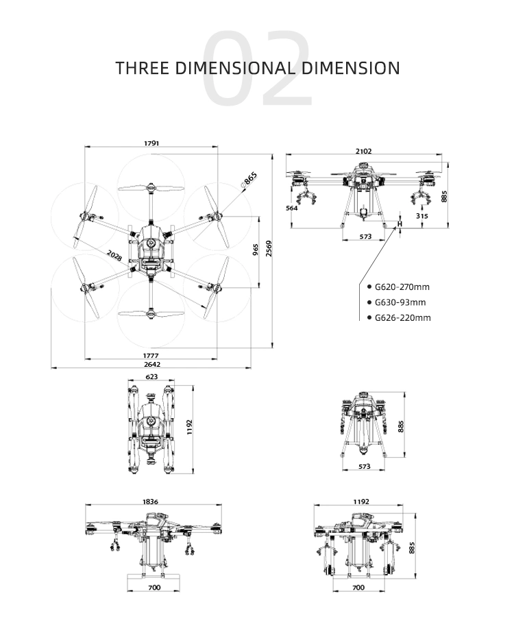 G620 Uav Crop Fertilizer Spray Drone Fumigacion Uav for Agricultural Sprayer