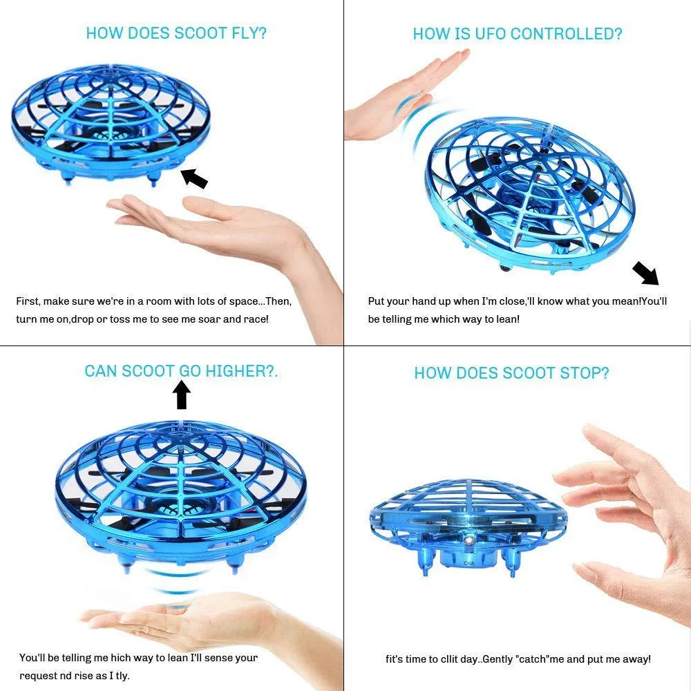 Hand Operated Mini Drone Easy Flying Hands Free UFO Helicopter Indoor Outdoor Ball Drone