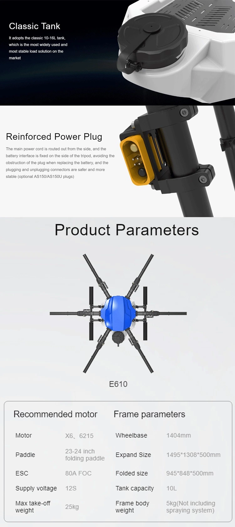 Uav Frame Eft New Upgrade 12s E616 Eft616 16L 16kg Agricultural Spraying Drone Frame Six-Axis Waterproof Folding Drone System