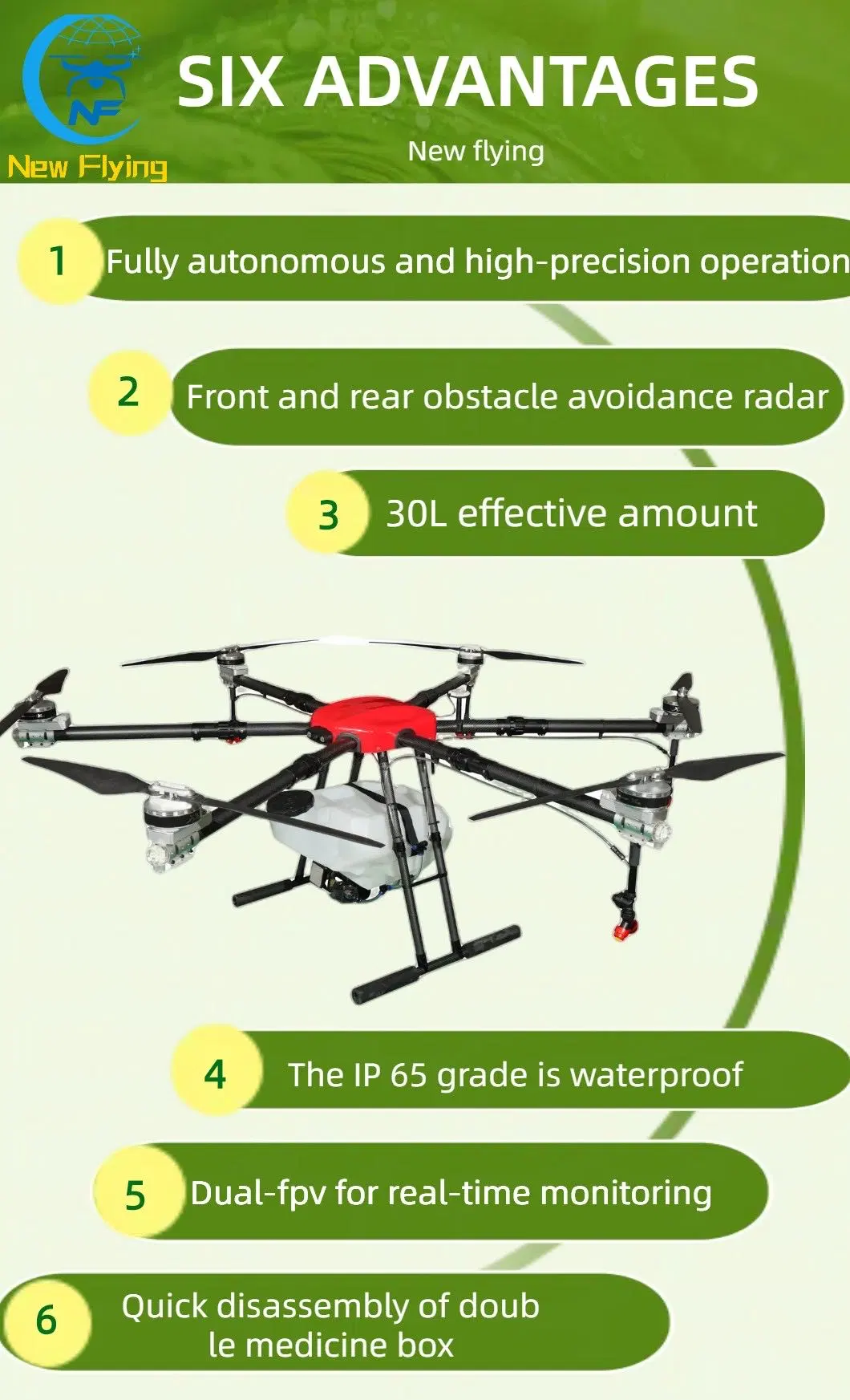 Six Axis 30 Capacity Sprayer Agriculture Drone with Backup Power