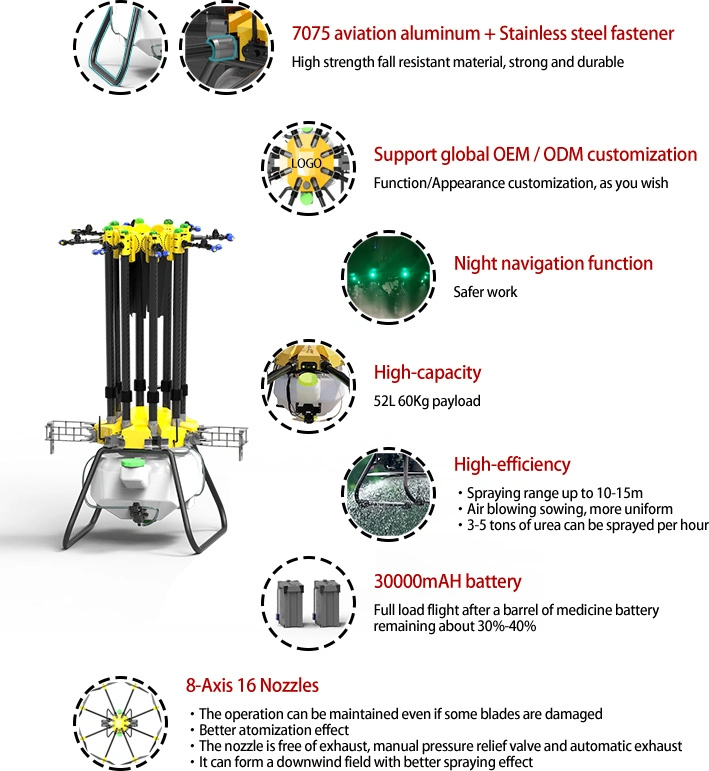 Professional 52L Farm Sprayer Precision Agriculture Uav Plant Protection Crop Drone