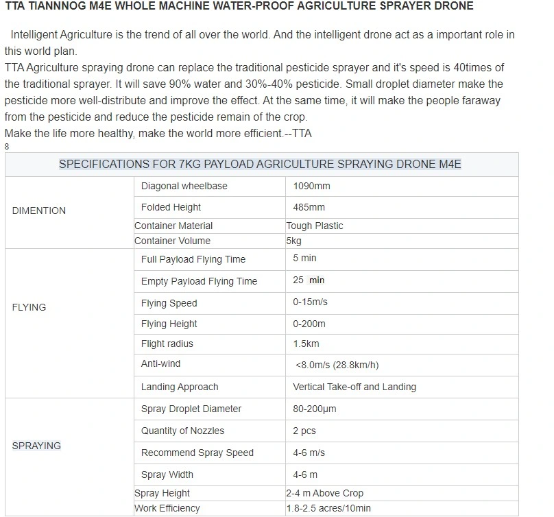 Tta Tiannong M6e with Camera Remote Control Small Drone Helicopter for Crop Spraying