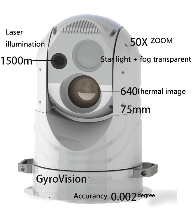 Reconnaissance, and Resue Lrf 1500m Gyro Stabilized Marine 1/2 Inch IP67 50X Zoom75mm Len Visible 3 Lights Unti-Shake Marine Camera