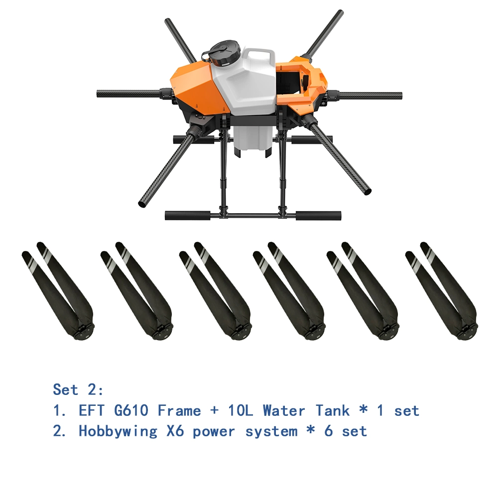 Eft G610 Six-Axis 10L 10kg Agricultural Spray Drone1460mm Wheelbase Brushless Water Pump with Hobbywing X6 Power System Kit