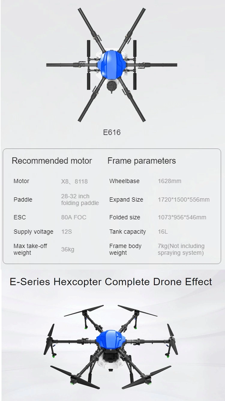 Uav Frame Eft New Upgrade 12s E616 Eft616 16L 16kg Agricultural Spraying Drone Frame Six-Axis Waterproof Folding Drone System