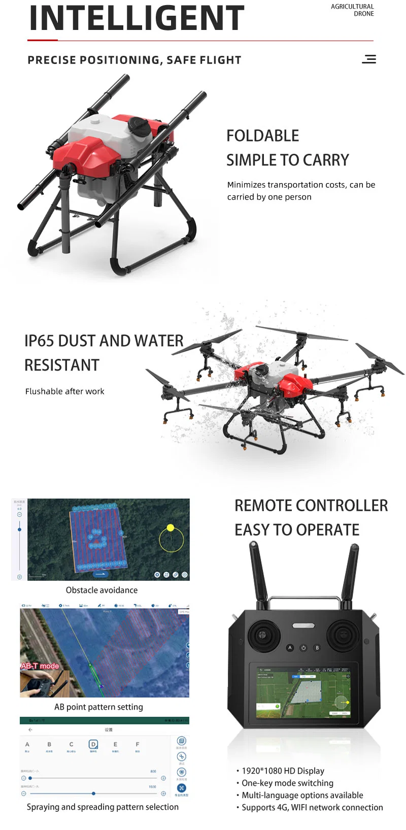 Hf T30 Agri Pesticide Fungicide Nutrients Insecticide Fumigation GPS Using Drones to Spray Crops Sprayer Drone Fumigaz with Sowing Manure Fertilizer Spreader