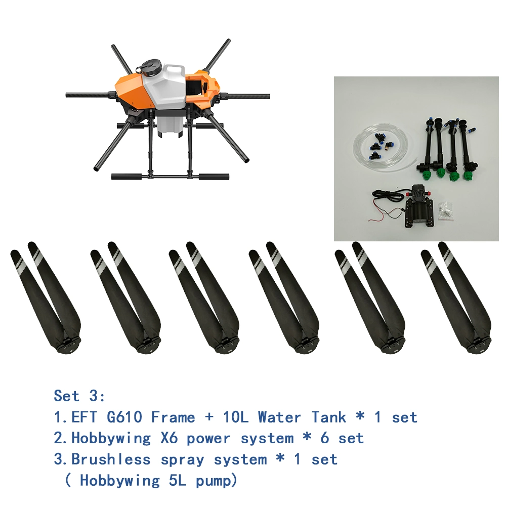 Eft G610 Six-Axis 10L 10kg Agricultural Spray Drone1460mm Wheelbase Brushless Water Pump with Hobbywing X6 Power System Kit