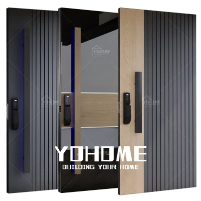  China Top Manufacturer Timber Pivot Cheap Exterior Steel Entrance Wood Door for USA Front Door Smart with Lock